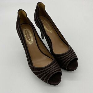 Elie Tahari Brown Suede Heels size 37.5 7.5 Peep t